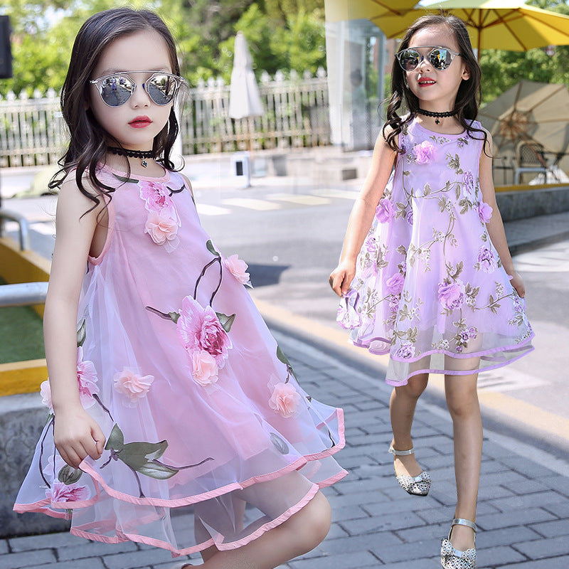 Girls Chiffon Dress Floral Beach Vest Skirt