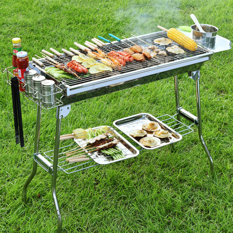 Outdoor Stainless Steel BBQ Grill with Folding Legs