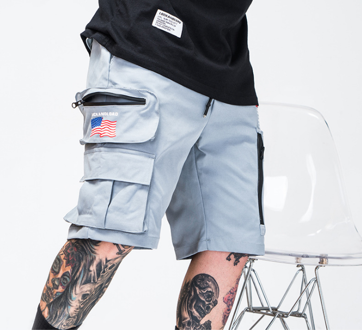 Zipper beach pants multi-pocket shorts