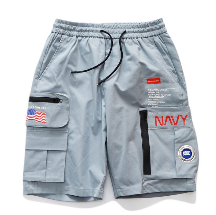 Zipper beach pants multi-pocket shorts