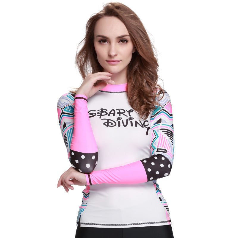 Female Split Swimsuit Round Neck Long Sleeve Sunscreen Jellyfish Suit Fashion Printing Surfing Diving Suit