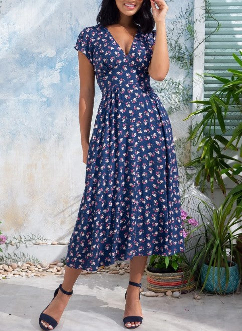 Boho Dress Maxi Beach Print Slim Fit