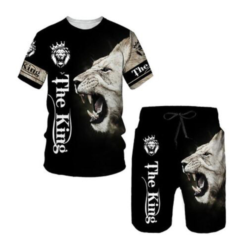 Ferocious Lion Summer 3D Printed Tracksuit O Neck Short Sleeve Men's Clothing Suit