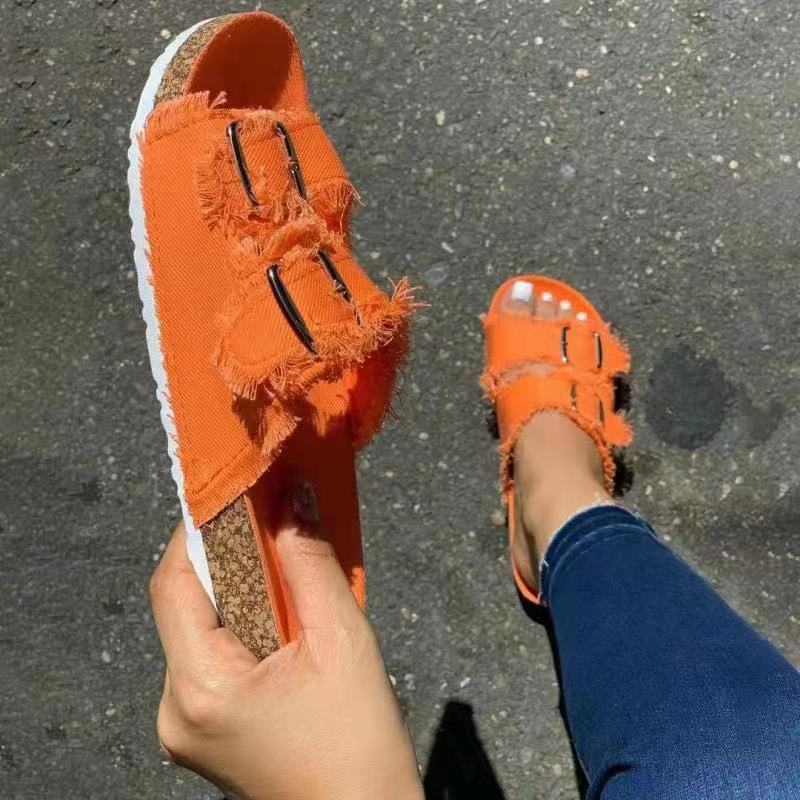 Fashion Denim Buckle Sandals And Slippers Ladies Casual Beach Slippers