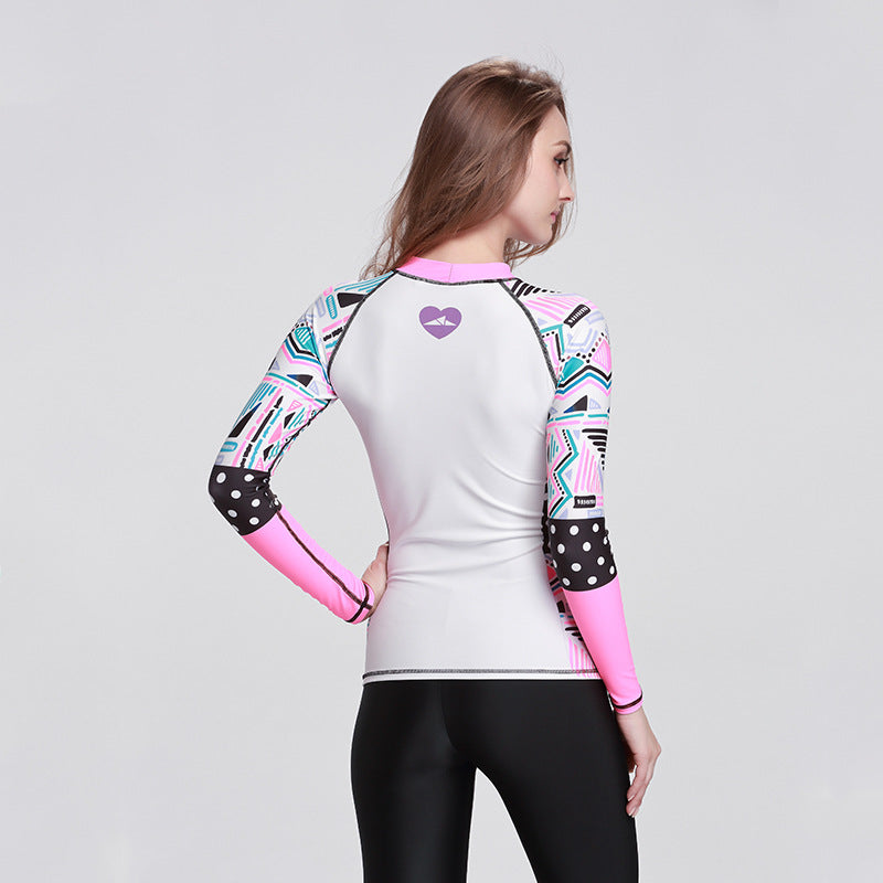 Female Split Swimsuit Round Neck Long Sleeve Sunscreen Jellyfish Suit Fashion Printing Surfing Diving Suit