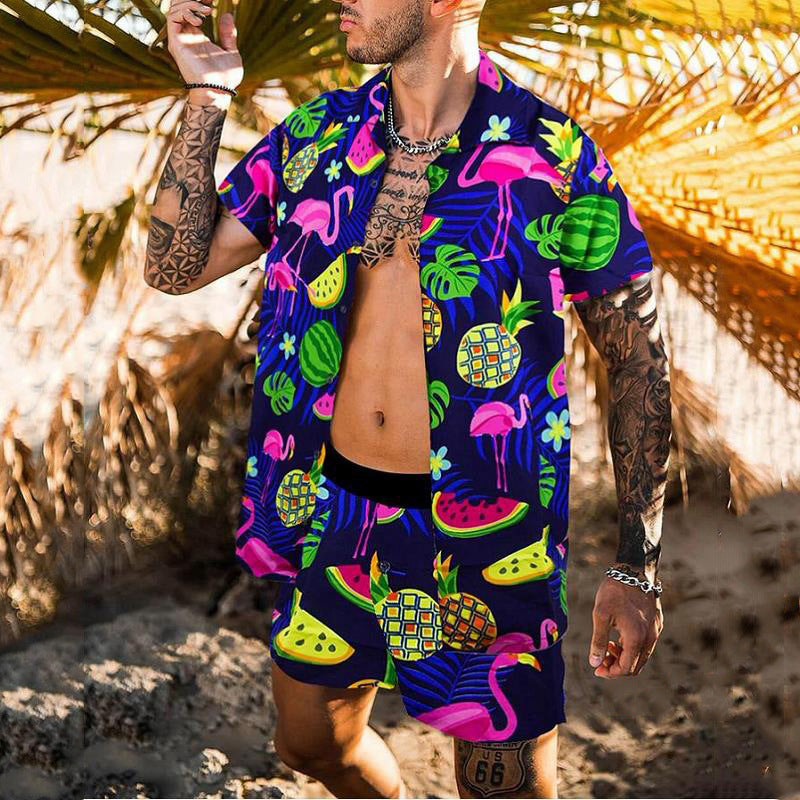 Digital Printing Suit Casual Beach Pants Two-piece Shirt