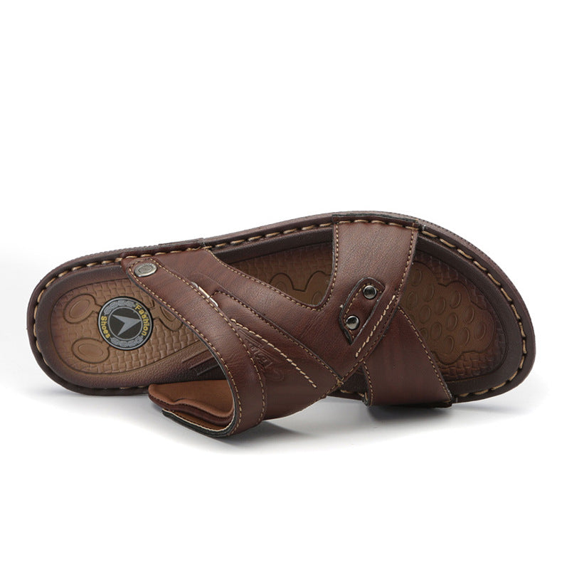 Men's Beach Leather Sandals Half Tow