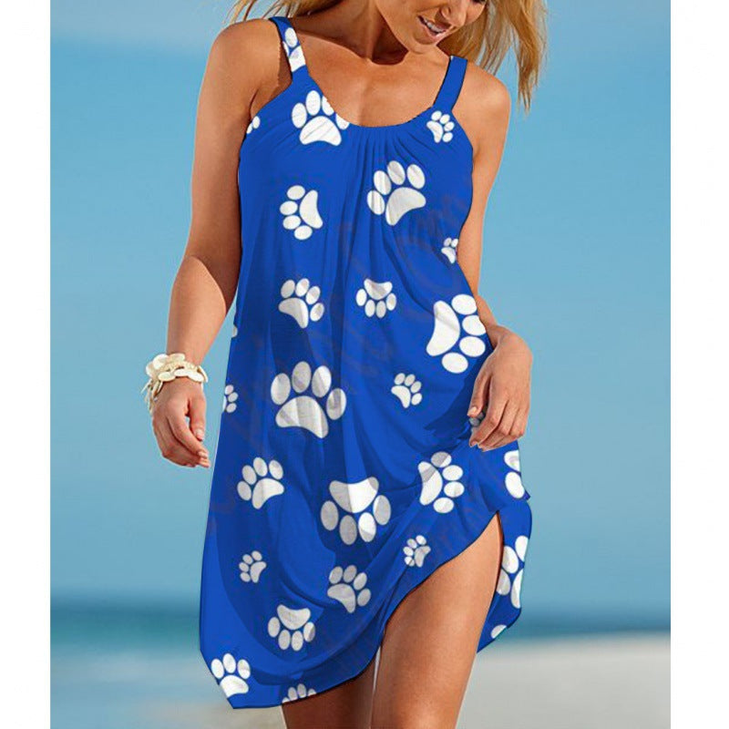 Women's Printed Sleeveless Loose Casual Beach Dress