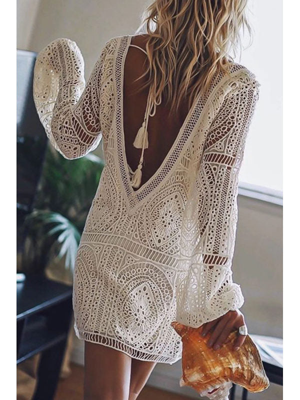 Fashion See-through Hollow Loose Beach Blouse