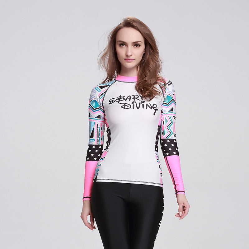 Female Split Swimsuit Round Neck Long Sleeve Sunscreen Jellyfish Suit Fashion Printing Surfing Diving Suit