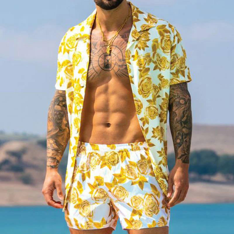 Men's Shirt Casual Loose Short-sleeved Shorts Beach Suit