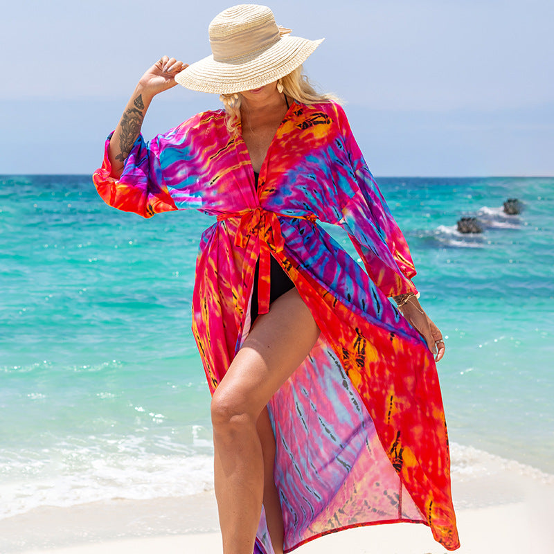 Rayon Print Cardigan Beach Skirt Bikini Blouse