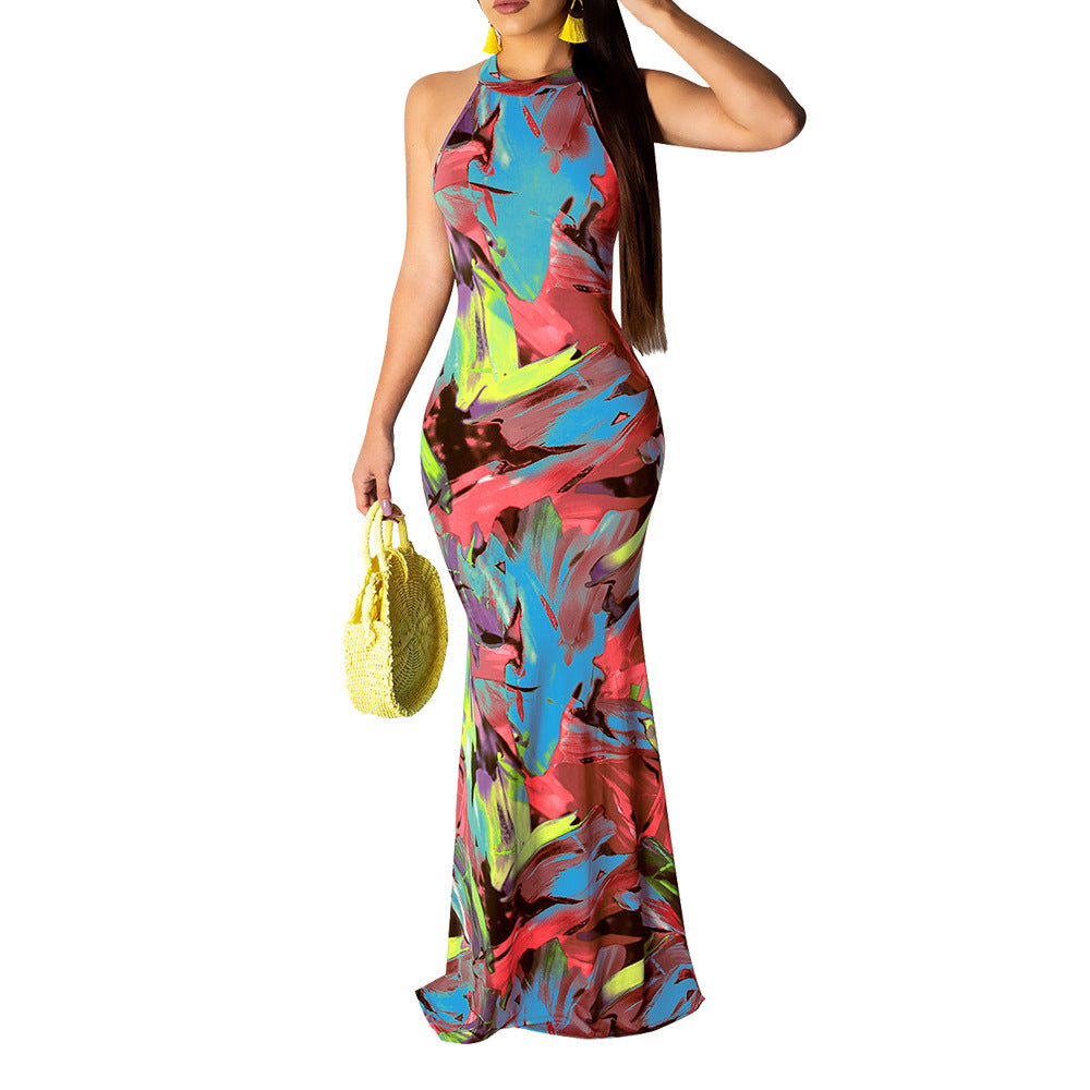 Printed beach evening dress