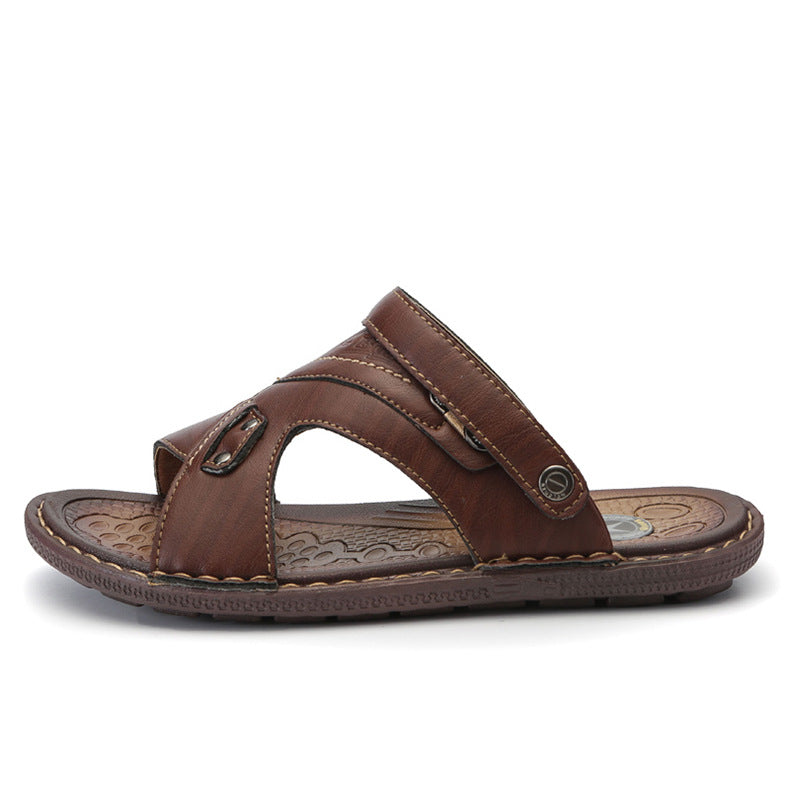 Men's Beach Leather Sandals Half Tow