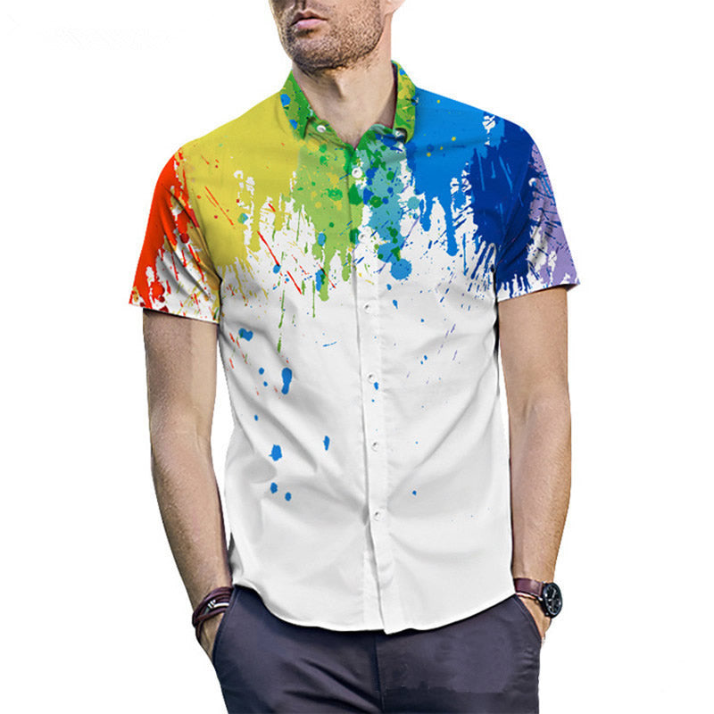 Ink Print Short-sleeved Hawaiian Beach Shirt Men's Street Shirt