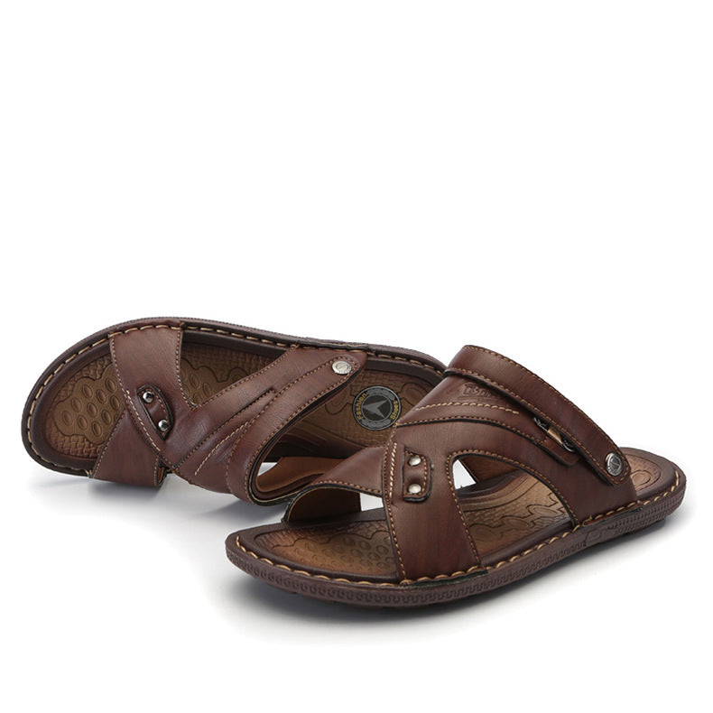 Men's Beach Leather Sandals Half Tow