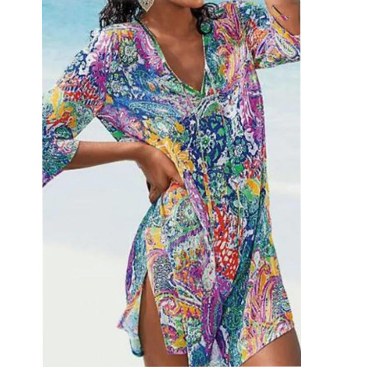 Women's Mid-length Shirt Printed Strappy Beach Skirt