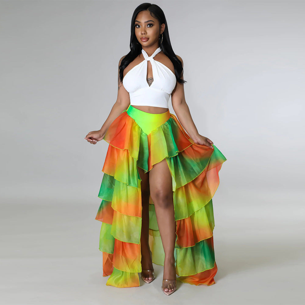 Irregular Skirt Beach Resort Cake Pleated Beach Half Dress