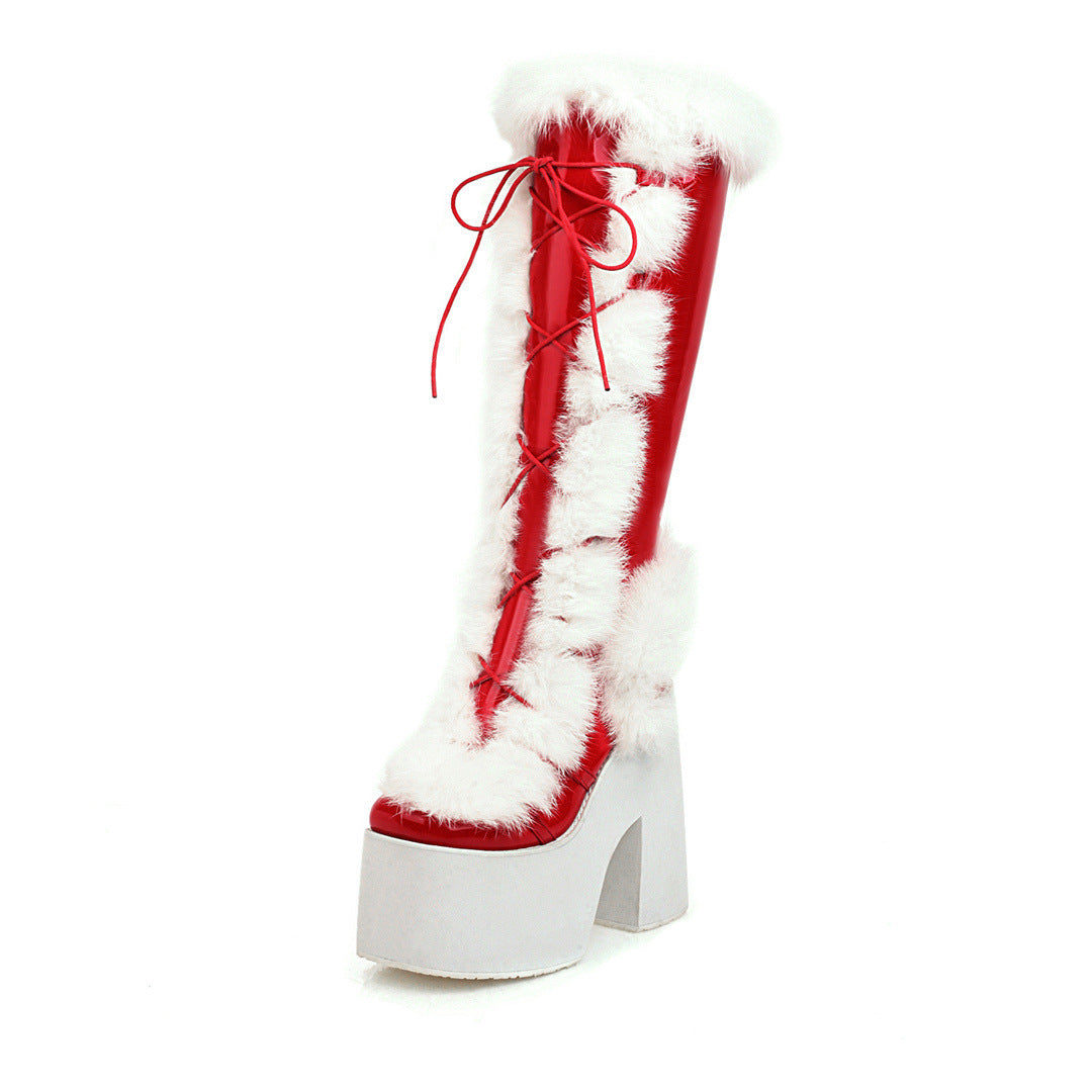 High Heeled Platform Thick Soled Snow Boots Fur Boots