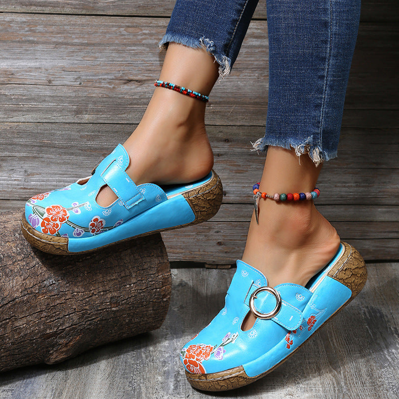 Women's Printed Clogs Slip-on Platform Beach Sandals