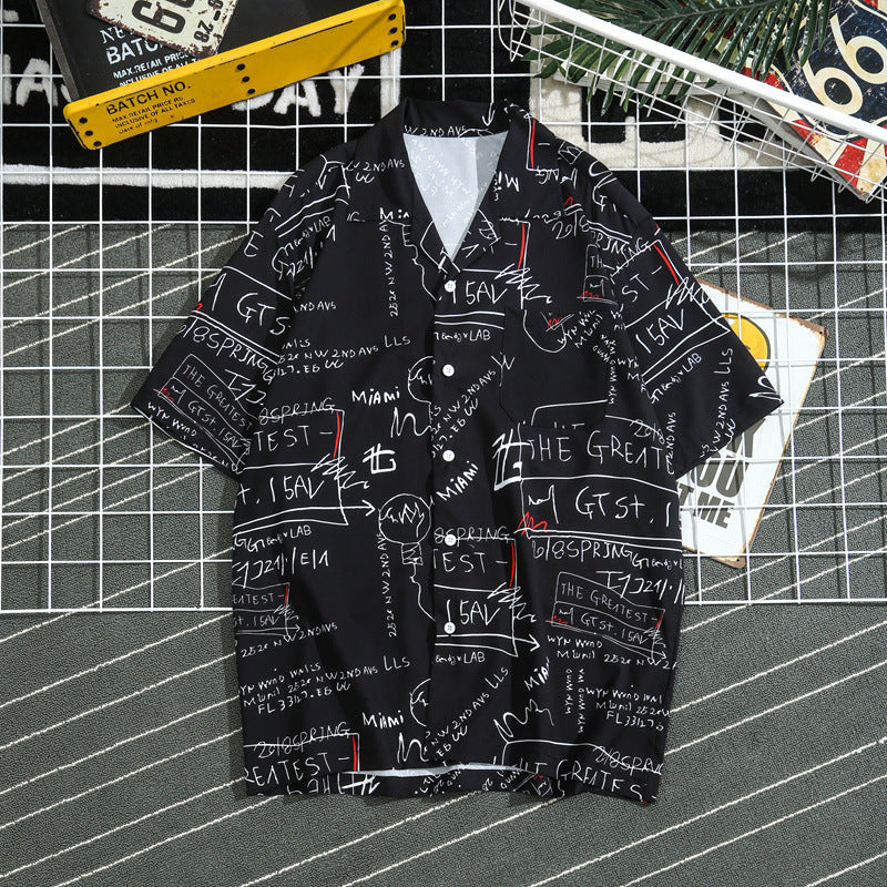 Letter print shirt men's beach shirt