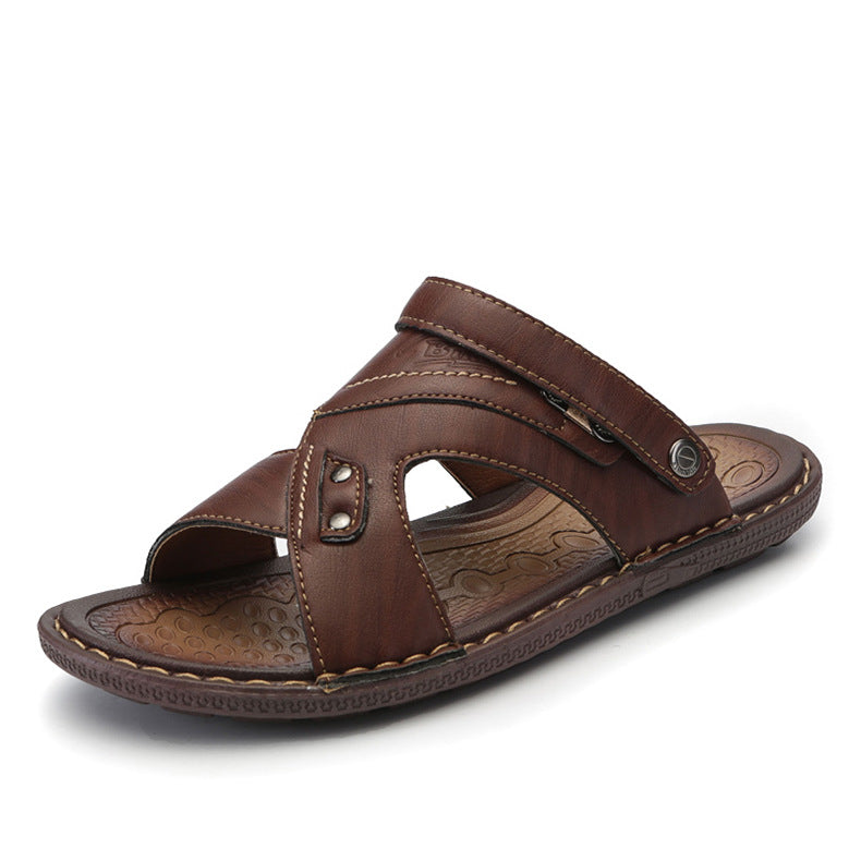 Men's Beach Leather Sandals Half Tow