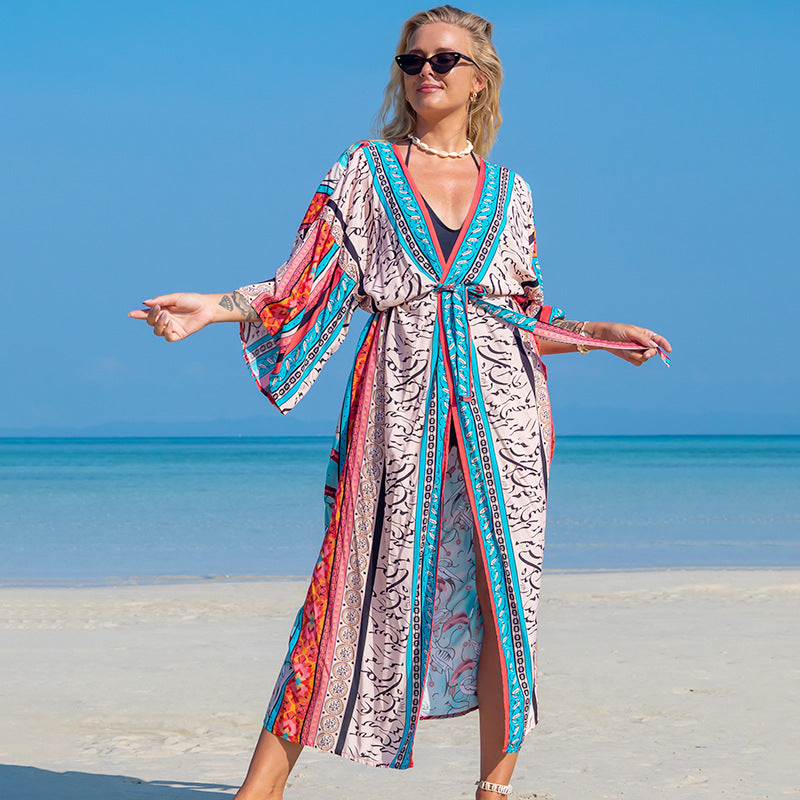 Rayon Print Cardigan Beach Skirt Bikini Blouse