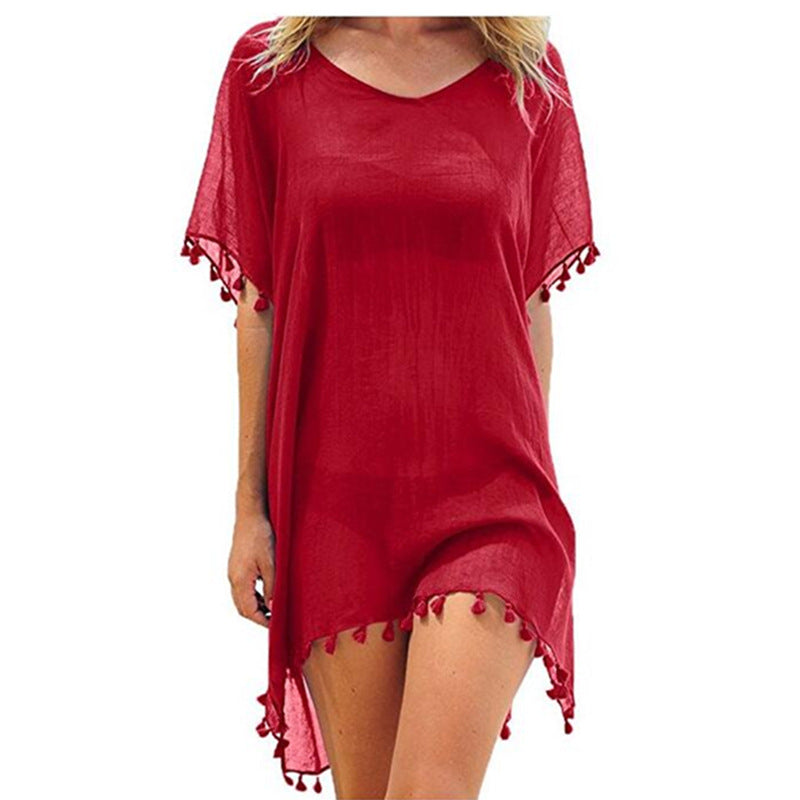 Fringed Ball Beach Blouse