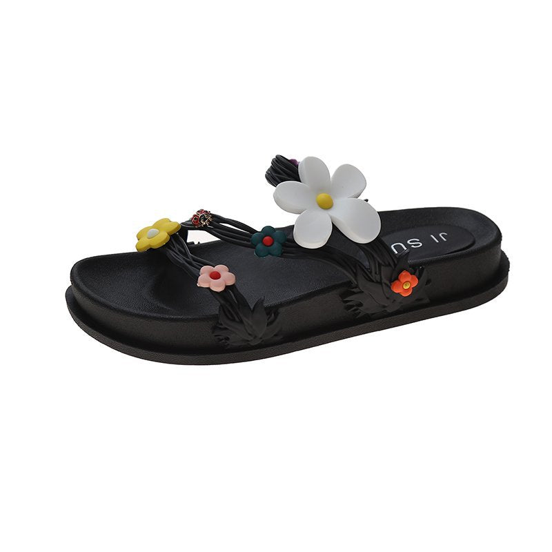 Beach Sandals And Slippers With Flowers On Beach Shoes