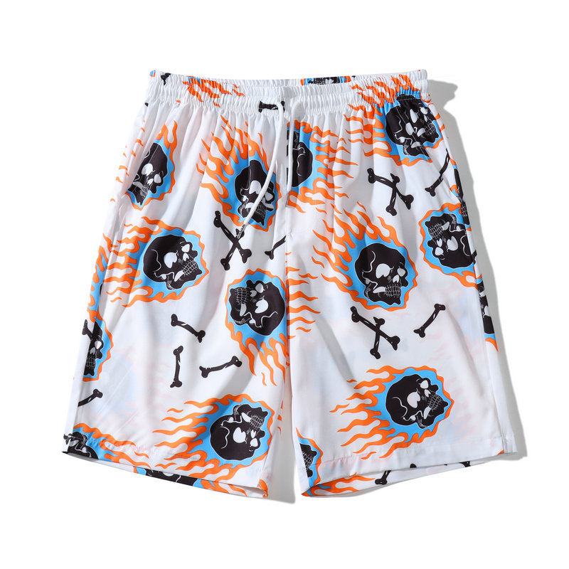 Men's Casual Beach Skull Print Shirt Shorts Set