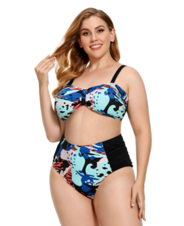 Plus Size Ruched Bikini Floral Printed Swimsuit Europe And America