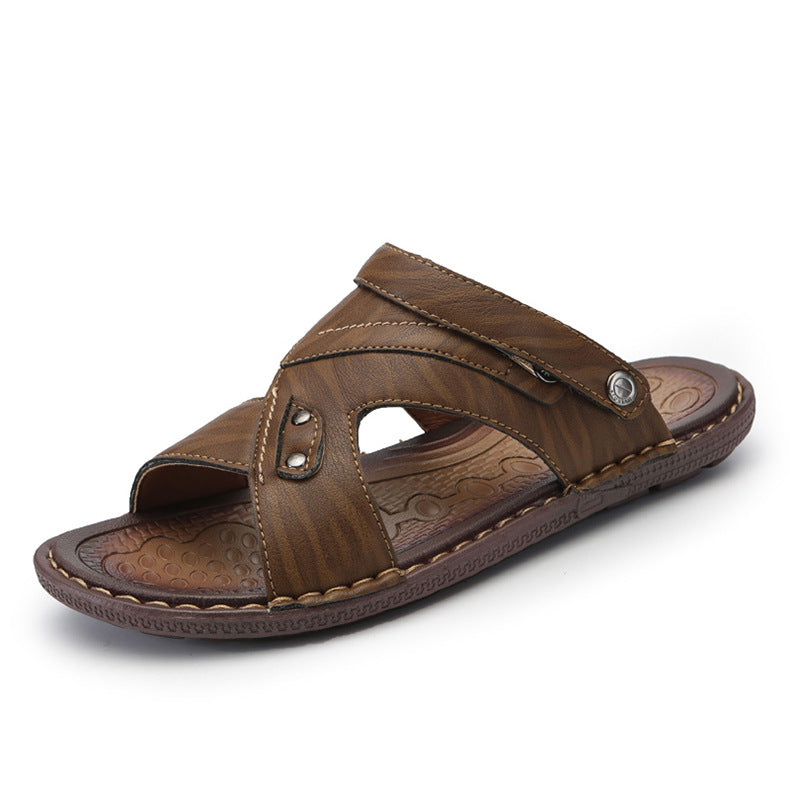 Men's Beach Leather Sandals Half Tow