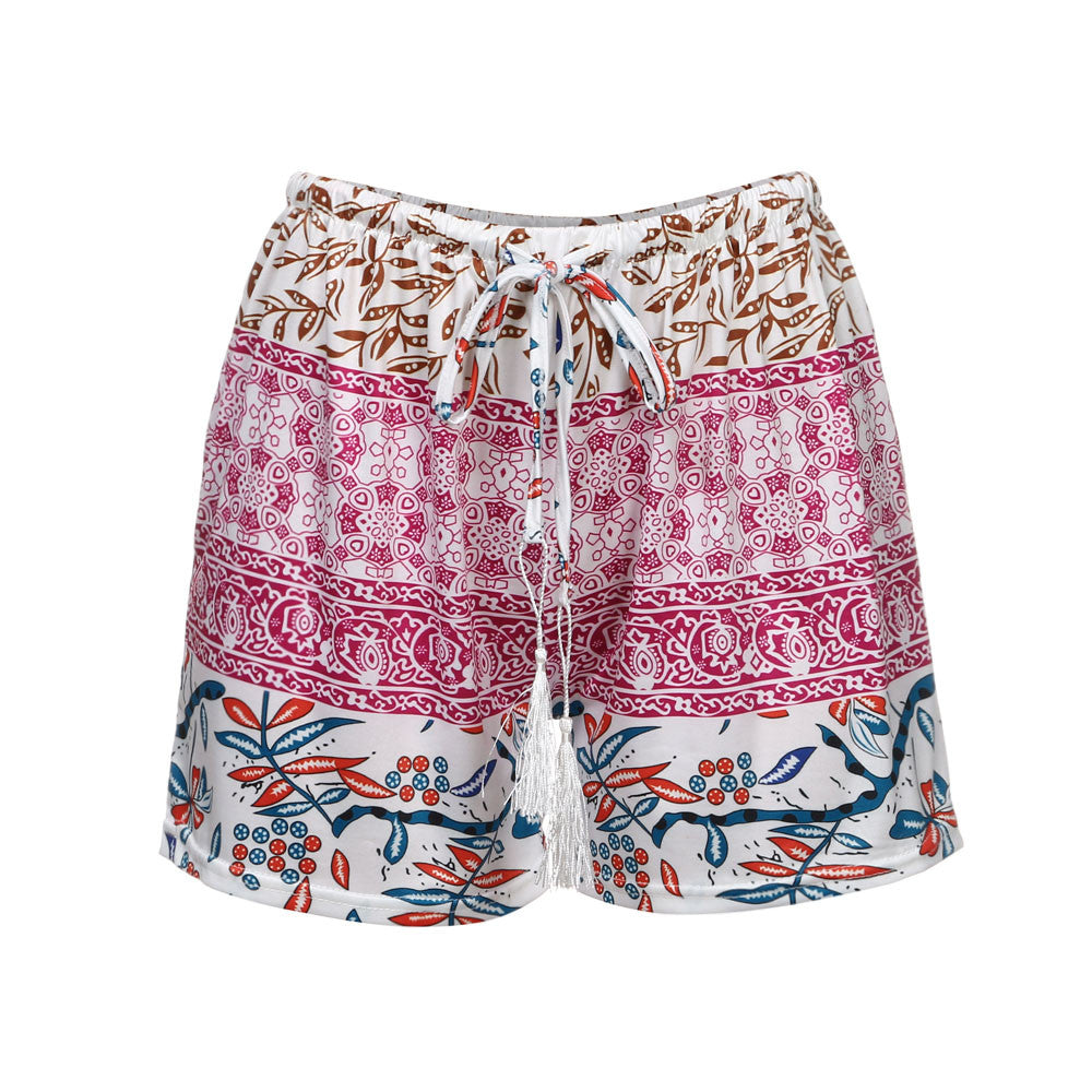 Stretch print high waist shorts beach pants