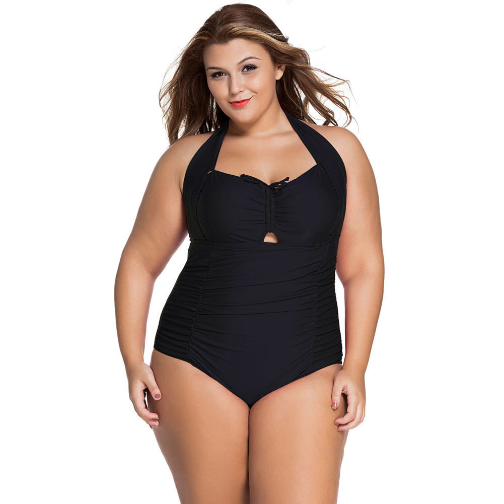 Women's Halterneck Sexy Gathered Plus Size One-piece Swimsuit