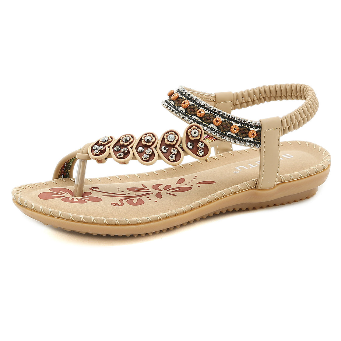 Retro Rhinestone Plus Size Flip Flops Beach Sandals Flats