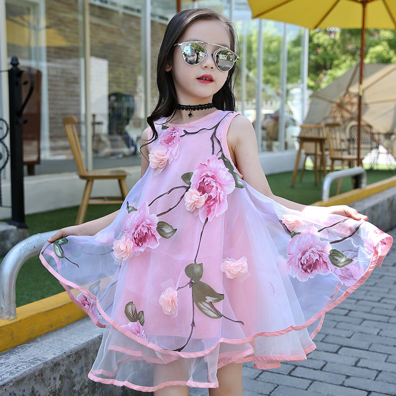 Girls Chiffon Dress Floral Beach Vest Skirt