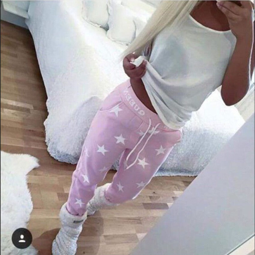 Solid Pants Capris Tracksuit Pink / Gray Loose Pants Women Printed Stars Casual Long Pants Fashion Sweatpants