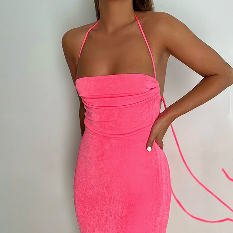 Women's Backless Sexy Strap Slim Dress Tube Top Halter Dress Club Party Beach Outfits Summer