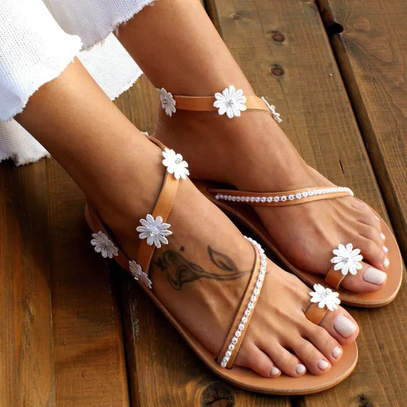 Flat Bottom Flower Ladies Casual Beach Roman Sandals