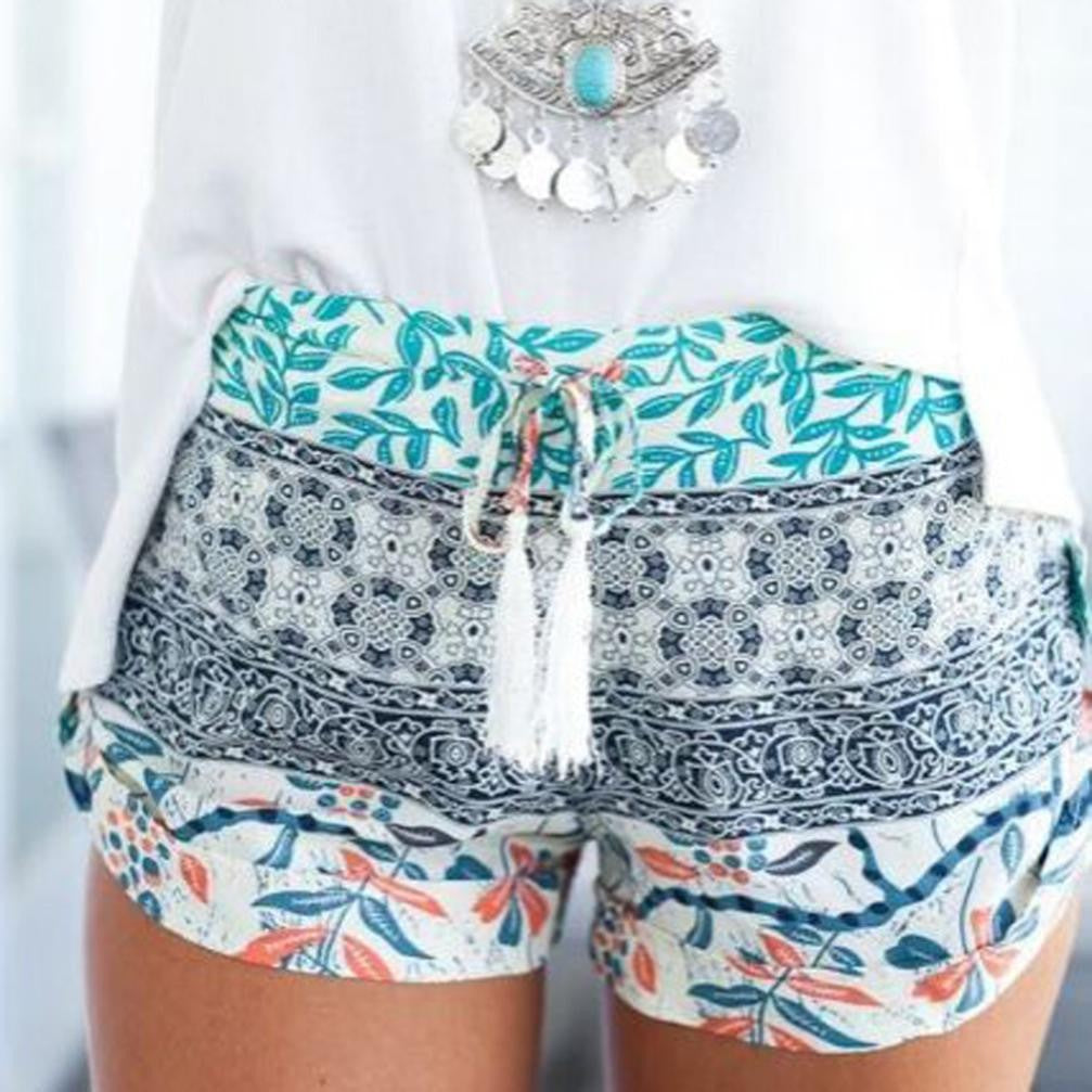 Stretch print high waist shorts beach pants