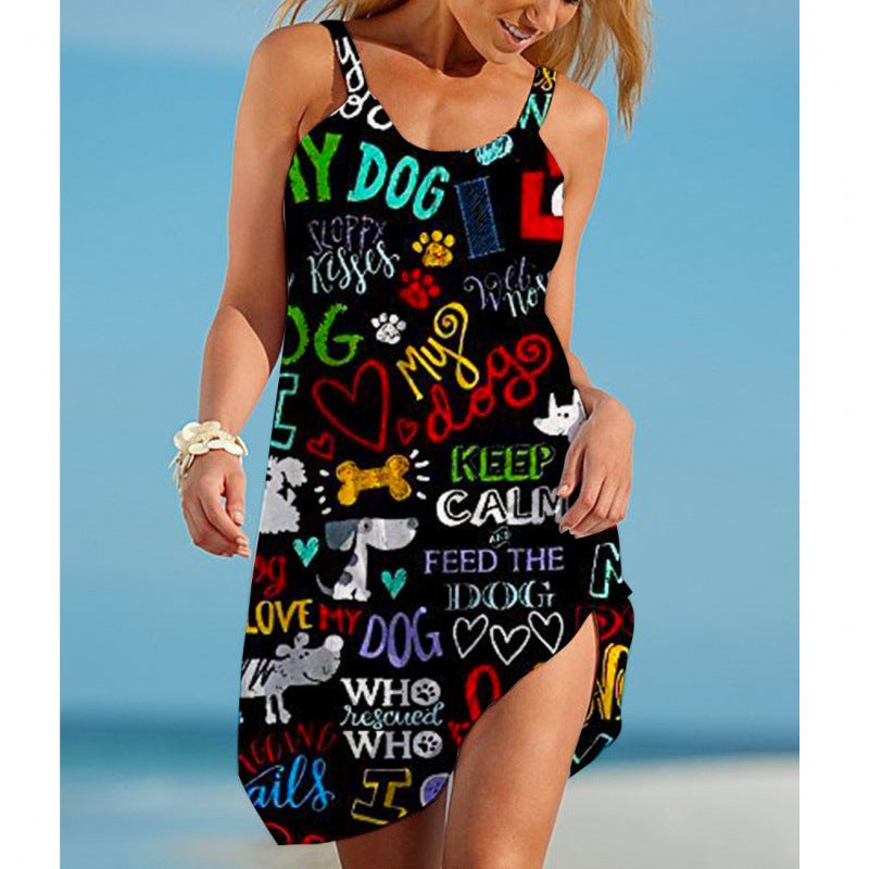 Women's Printed Sleeveless Loose Casual Beach Dress