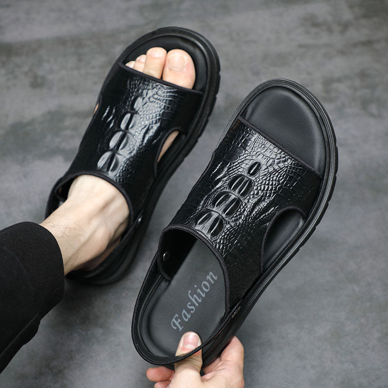 Men's Beach Shoes Leather Outdoor Sandals Pattern European Fashion Sandals