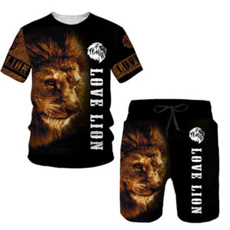 Ferocious Lion Summer 3D Printed Tracksuit O Neck Short Sleeve Men's Clothing Suit