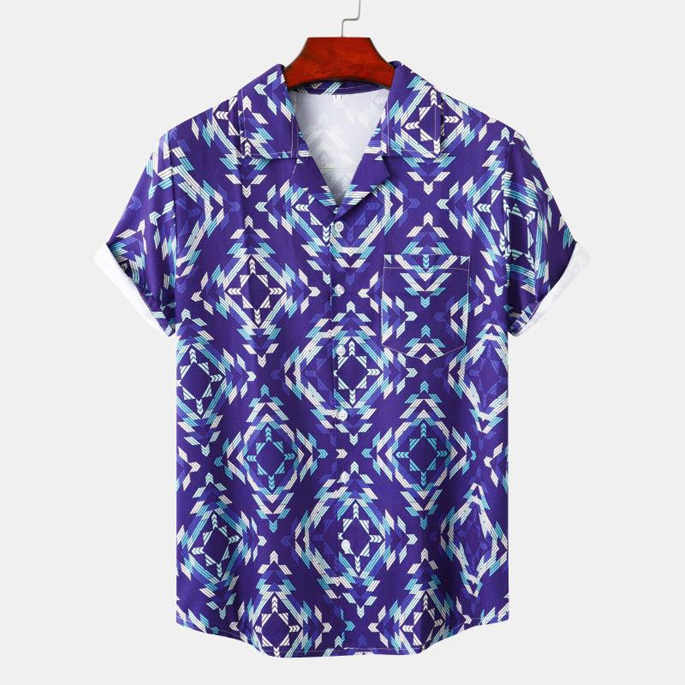 Ethnic Print Beach Men's Shirt Short Sleeve