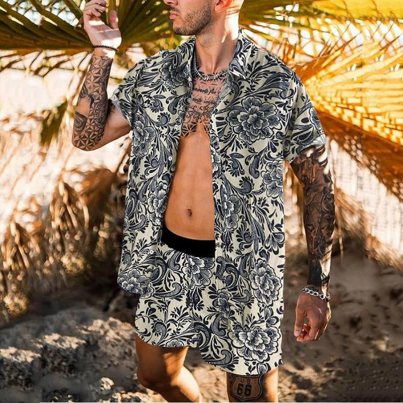 Digital Printing Suit Casual Beach Pants Two-piece Shirt