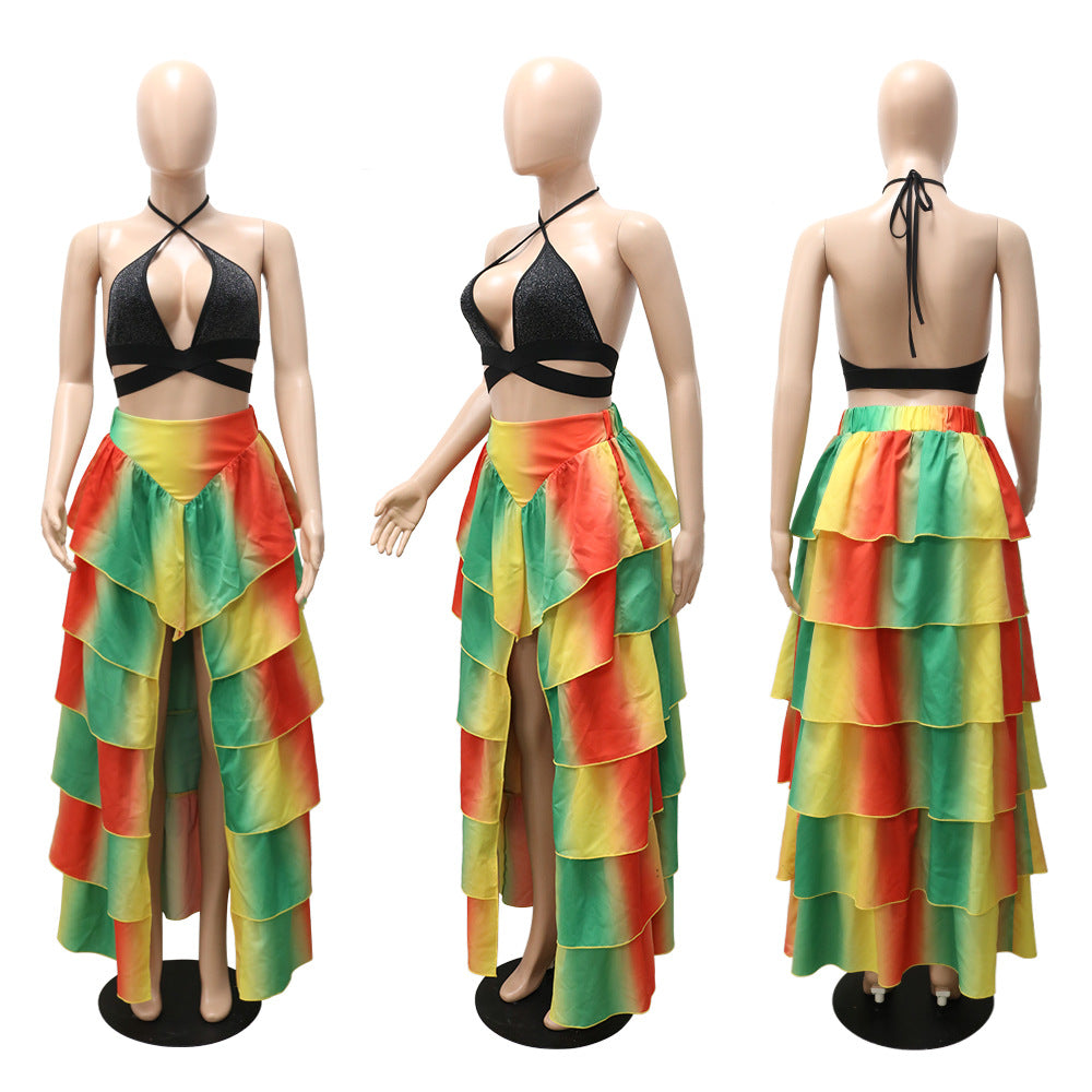 Irregular Skirt Beach Resort Cake Pleated Beach Half Dress