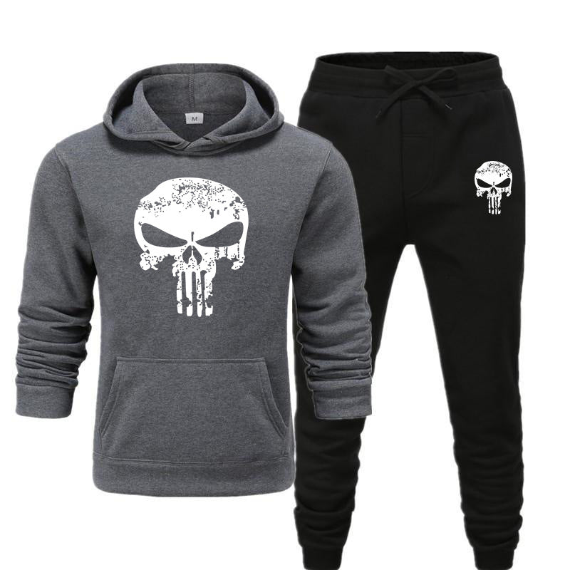 Pieces Sets Tracksuit Men Skull Brand Autumn Winter Hooded