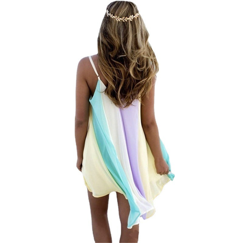 Chiffon Rainbow Sling Dress Beach Dress