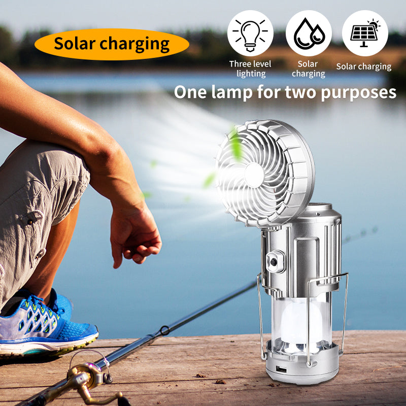 Rechargeable Solar Fan with Camping Light