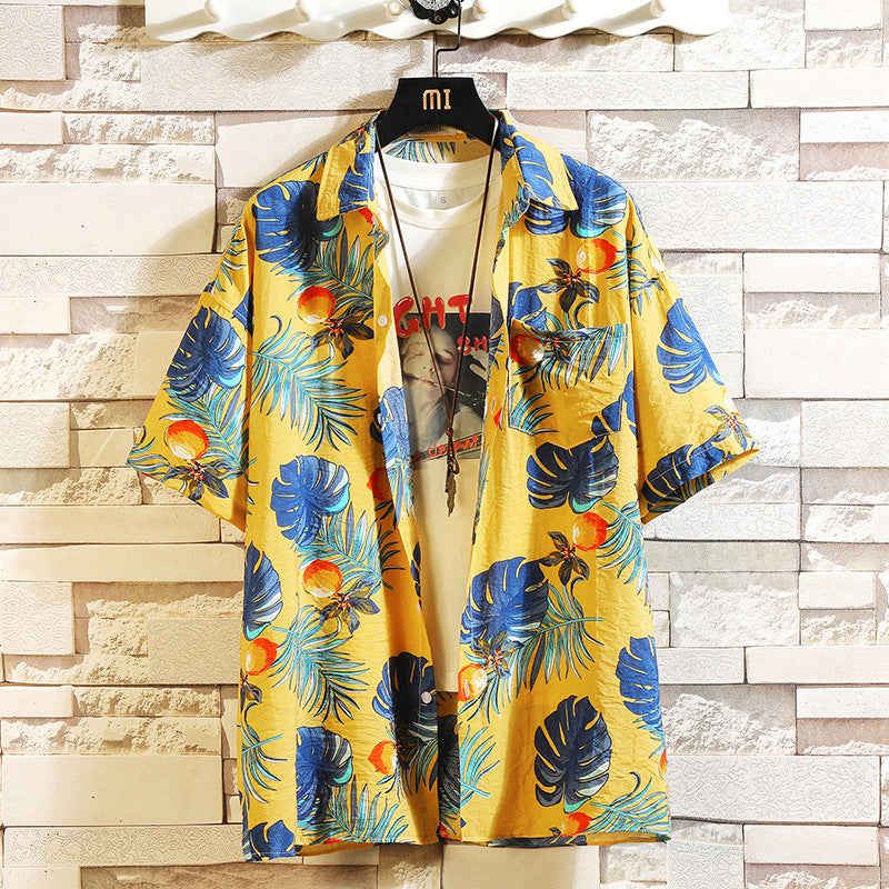 Japanese white wall hanging beach flower shirt